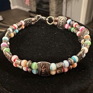 Colorful Beaded Bracelet with Silver Accents